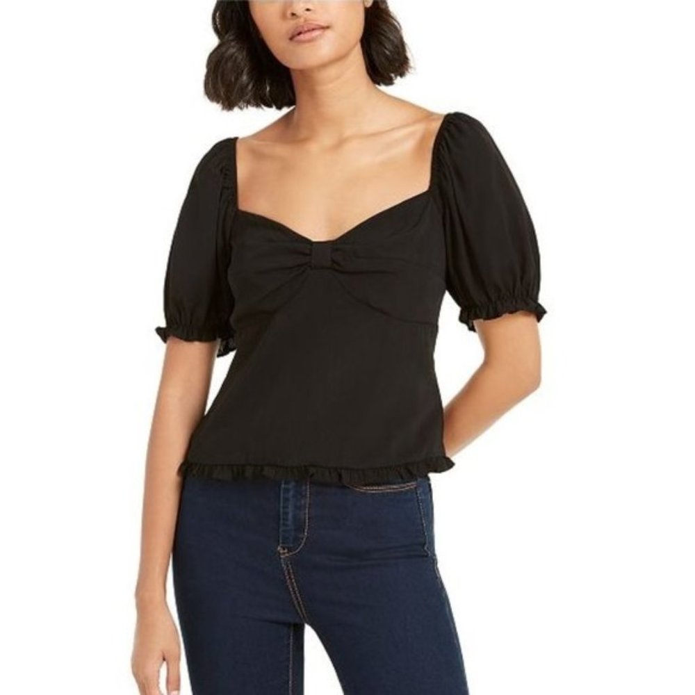 Ash & Violet Knot-Front Pouf-Sleeve Top